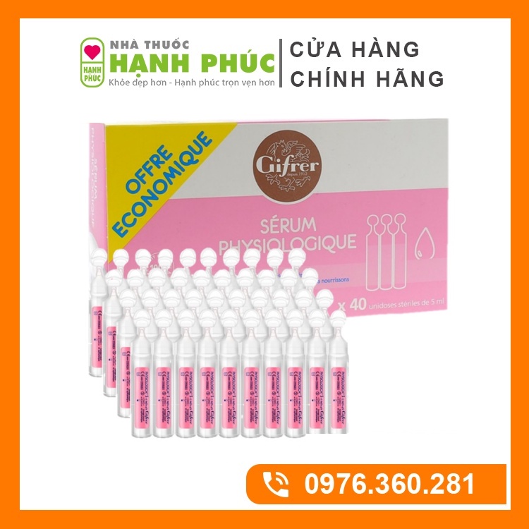 Nước muối sinh lý Gifrer - Nước muối sinh lý Pháp tép hồng cho trẻ sơ sinh (Hộp 40 tép)