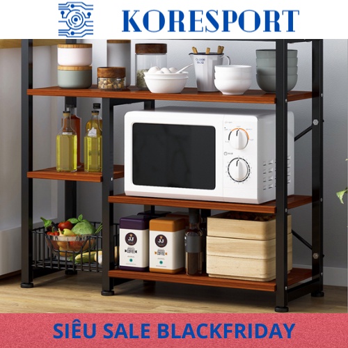 Kệ Lò Vi Sóng 3 Tầng Khung Thép Bền Chắc Có Giỏ Lưu Trữ Đệm Chân Chống Trượt Thiết Kệ Tiện Lợi