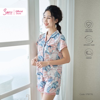 Bộ Đồ Mặc Nhà Nữ Pyjamas Lụa SUNFLY Áo Cộc Quần Sooc ST8776