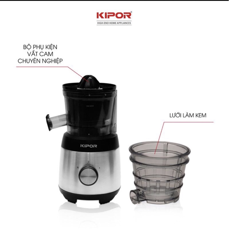 MÁY ÉP CHẬM KIPOR 3 CHỨC NĂNG: ÉP - LÀM KEM - VẮT CAM. Tặng 1 máy gọt hoa quả