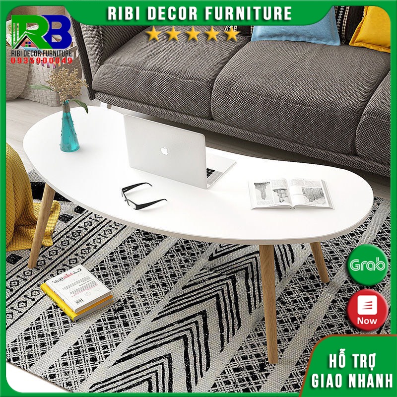 Bàn trà sofa, bàn trà kiểu Nhật chân gỗ lắp ráp nhanh kiểu dáng hình hạt đậu hột xoài BTBSF023