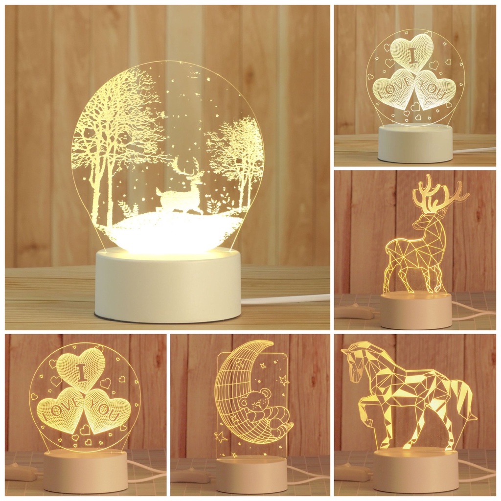 Đèn ngủ 3d để bàn 3 chế độ sáng, đèn ngủ led decor trang trí phòng ngủ đẹp