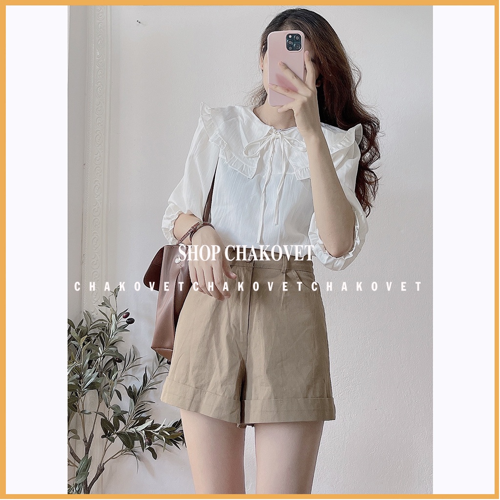 Áo kiểu nữ hàn quốc bánh bèo CKA880, sơ mi nữ tay lỡ cổ bèo buộc nơ tay bo chun thích hơp mặc đi làm đi học | BigBuy360 - bigbuy360.vn