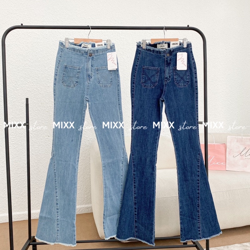 Quần Jean Nữ Ống Loe lưng siêu cao 2 túi trước chất jean dày dặn co giãn tốt phom quần dài tôn dáng