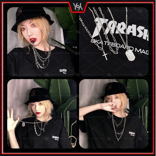 Vòng cổ đeo chéo Unisex nhiều lớp hip-hop