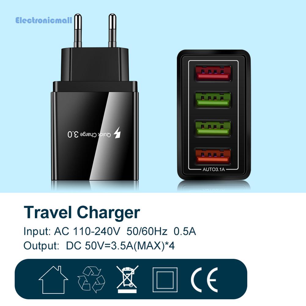 Củ Sạc Nhanh Qc Eu 4 Cổng Usb 5v 3a Cho Điện Thoại