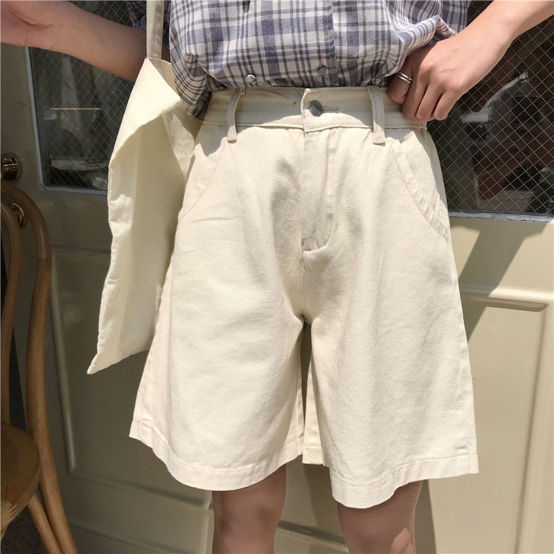 Quần Short Denim Lưng Cao Ống Rộng Phong Cách Hàn Quốc Thời Trang Mùa Hè Cho Nữ