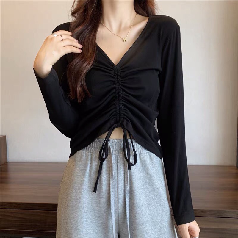 Áo len kiểu dây rút dài tay ALALA phong cách vintage xinh đẹp Hàn Quốc