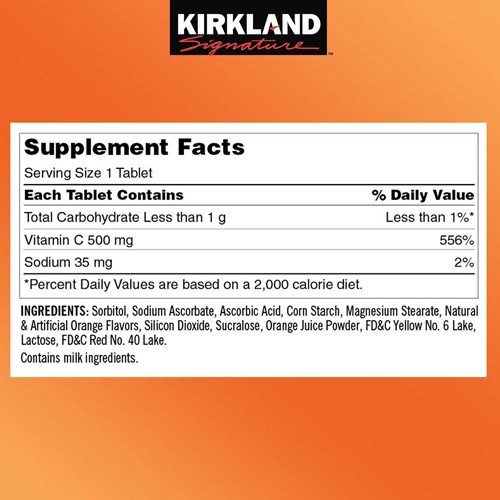 Viên nhai bổ sung Vitamin Kirkland Signature Vitamin C 500mg hộp 500 Viên Healthy Care quatangme