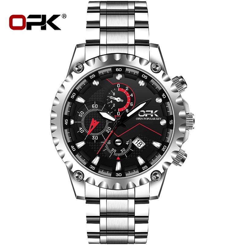 OPK 8128 Watch Men Genuine Waterproof Original Steel Strap Quartz Luminous Calendar Wear-resistant Fashion