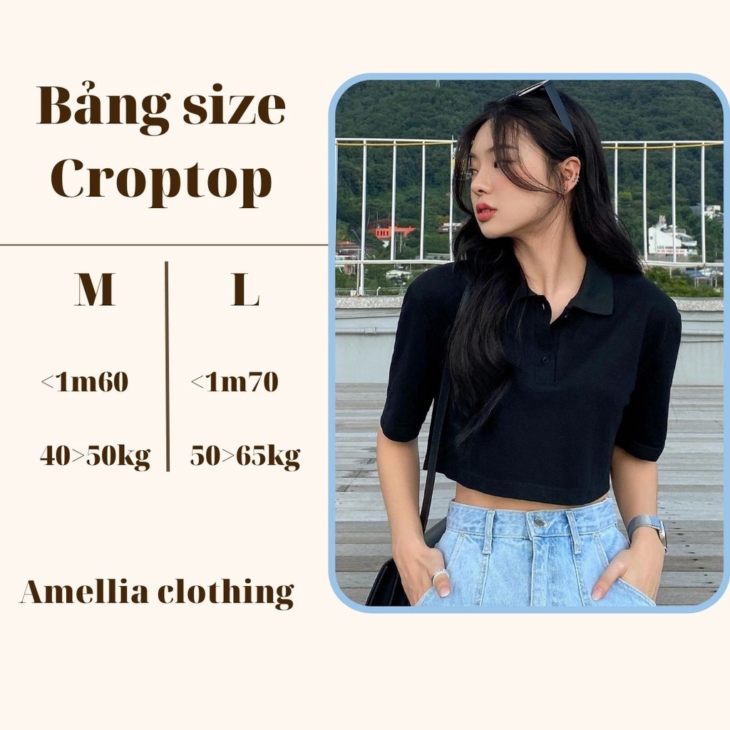 Áo croptop Amellia nữ cổ polo màu trắng vải cotton co giãn thoáng mát croptop ngắn tay thun đẹp APL02
