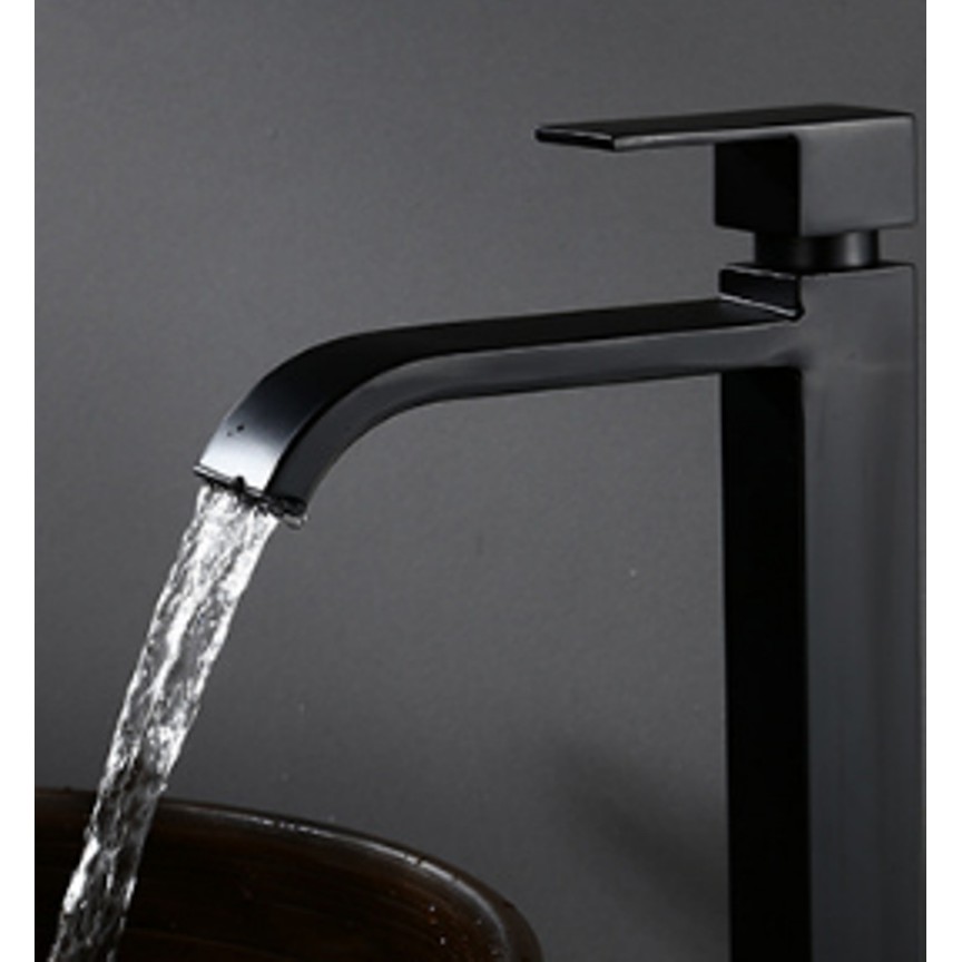 Vòi Lavabo lạnh cao vuông màu đen Inox 304 dùng cho lavabo nổi | BigBuy360 - bigbuy360.vn