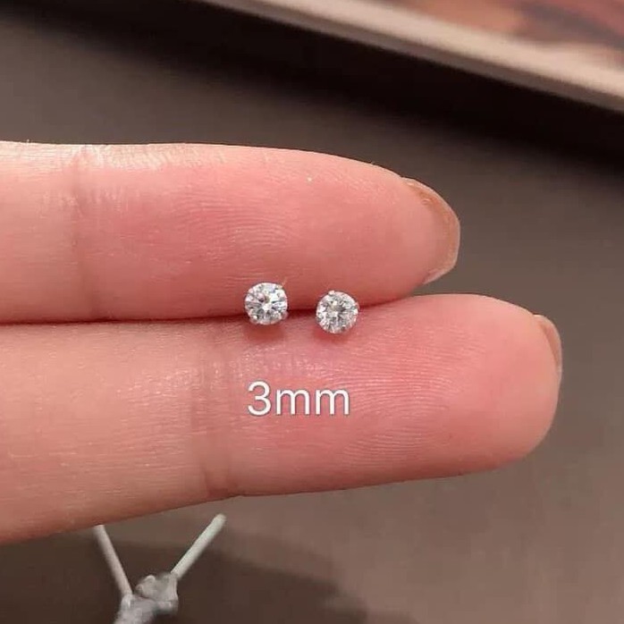 Nụ tai bạc ta gắn kim cương nhân tạo 3mm