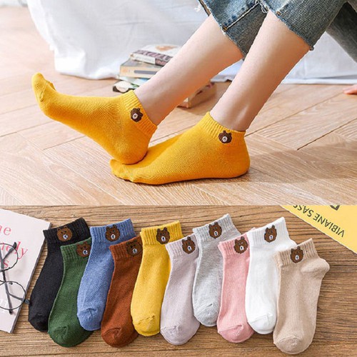 Tất vớ gấu nữ cổ ngắn chất cotton hình gấu chống hôi chân YUKAGO TQ2522F