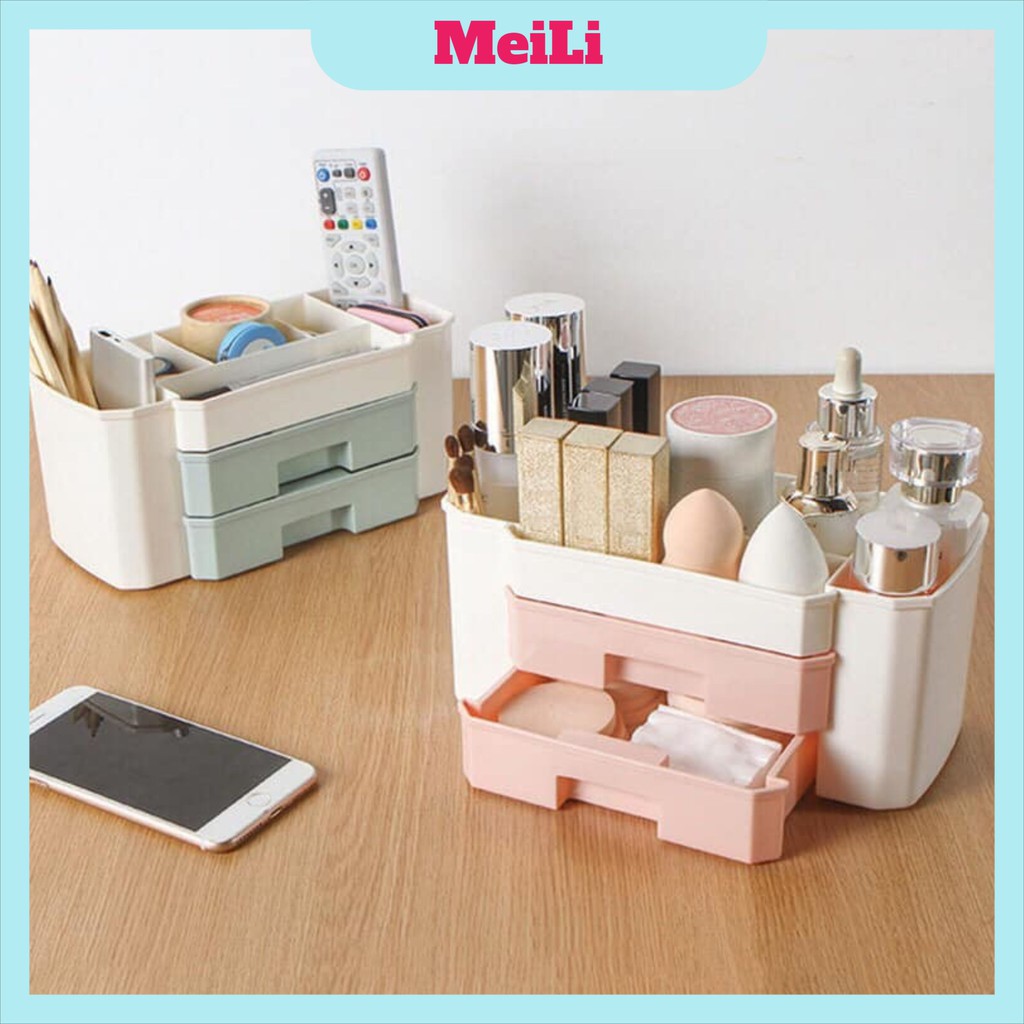 Kệ mỹ phẩm nhựaFREESHIPHộp mỹ phẩm nhựa 2 tầng cao cấp- Kệ mỹ phẩm nhựa mini đa năng (Tuyển Sỉ)