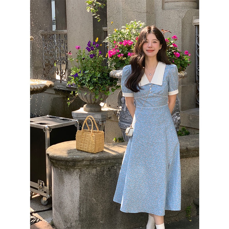 Đầm Cổ Chữ V In Họa Tiết Phong Cách Retro Pháp Thời Trang Mùa Hè Cho Nữ 2022