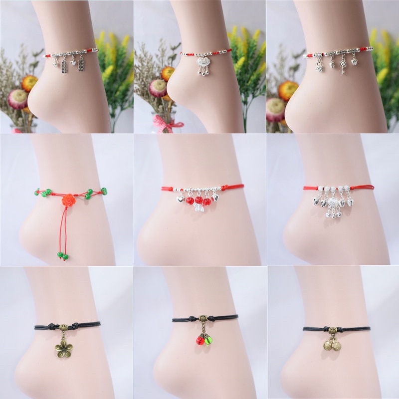 [14 mẫu] Lắc chân nữ chỉ đỏ cầu may mắn đính hạt phong cách Hàn Quốc.  xinh xắn, dễ thương. phù hợp cho mọi lữa tuổi