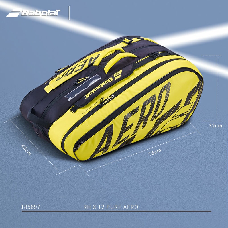Túi đựng vợt tennis Babolat Pure Aero 12 Pack Bag Black/Yellow mẫu mới có 3 ngăn đựng tối đa 12 vợt