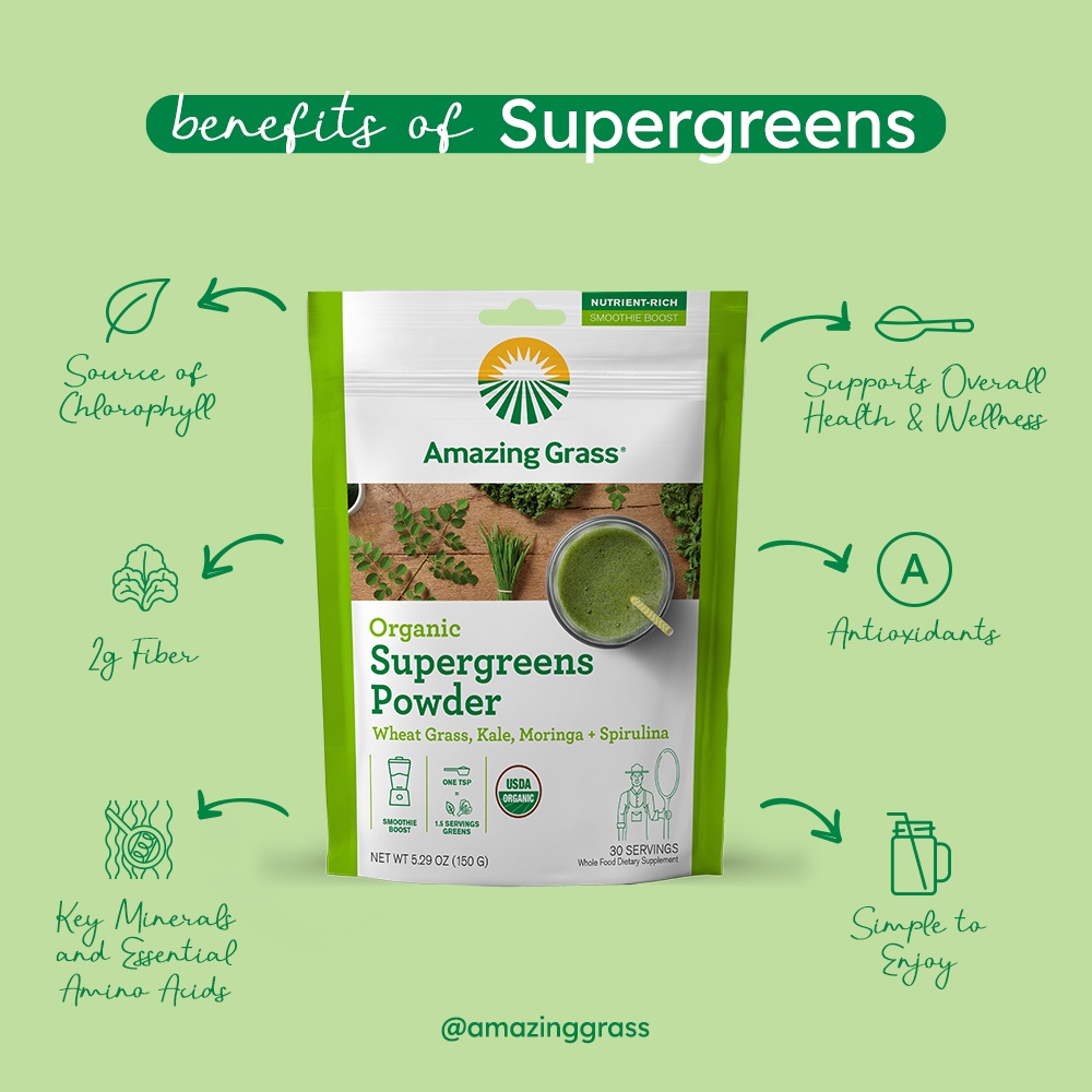 Bột Sinh Tố Rau Hữu Cơ Amazing Grass Organic SuperGreens Powder 150gr