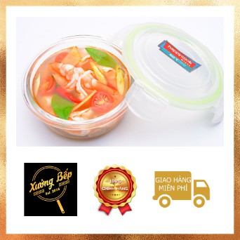 Bộ 3 Hộp Thủy Tinh Tròn Kèm Túi Giữ Nhiệt Happy Cook HCG-03CE (400ml) ăn trưa văn phòng, giữ nhiệt.