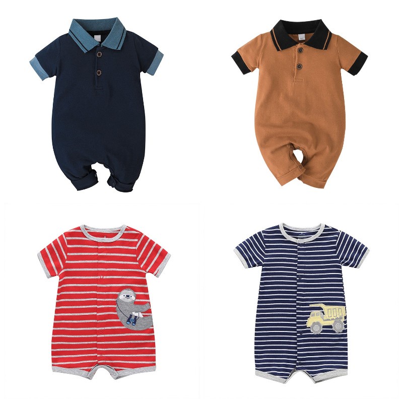 Body Tay Ngắn Cho Bé Trai Sơ Sinh 0-24 Tháng,Bodysuit Polo Liền Thân Mùa Hè Áo Liền Quần Cho Bé trẻ em