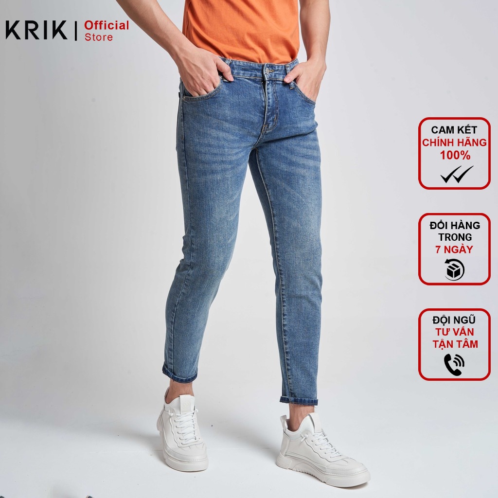 Quần Jean Nam Chất Bò Đẹp Local Brand KRIK Màu Xanh Slimfit Basic QJRC1014