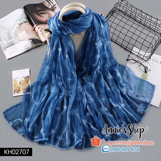 KH027 Khăn lụa thêu 3D Apricot cao cấp