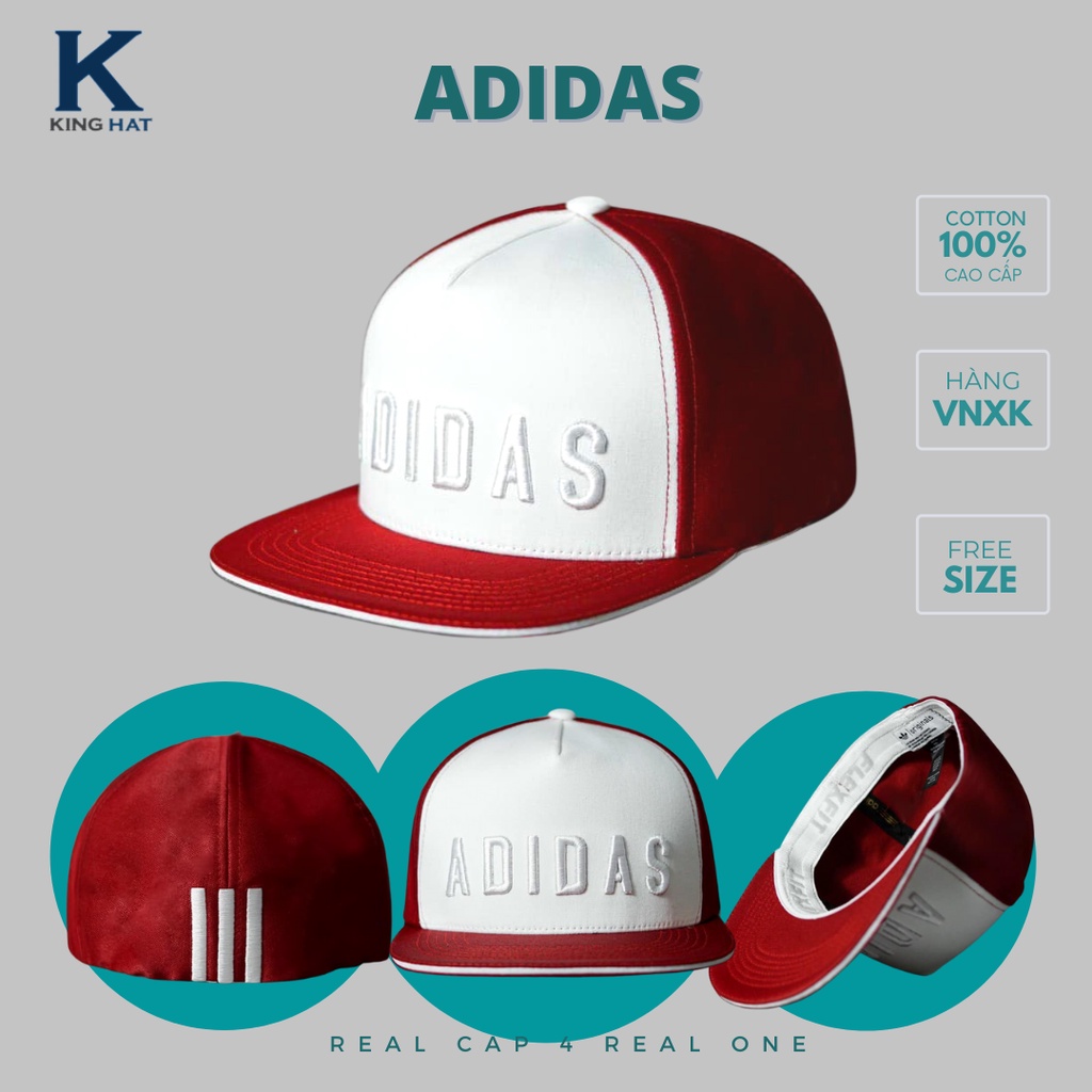 MŨ NÓN SNAPBACK ADIDAS BÍT ĐUÔI CHẤT COTTON THUN HÀN QUỐC CAO CẤP MÀU XÁM ĐEN ĐỎ