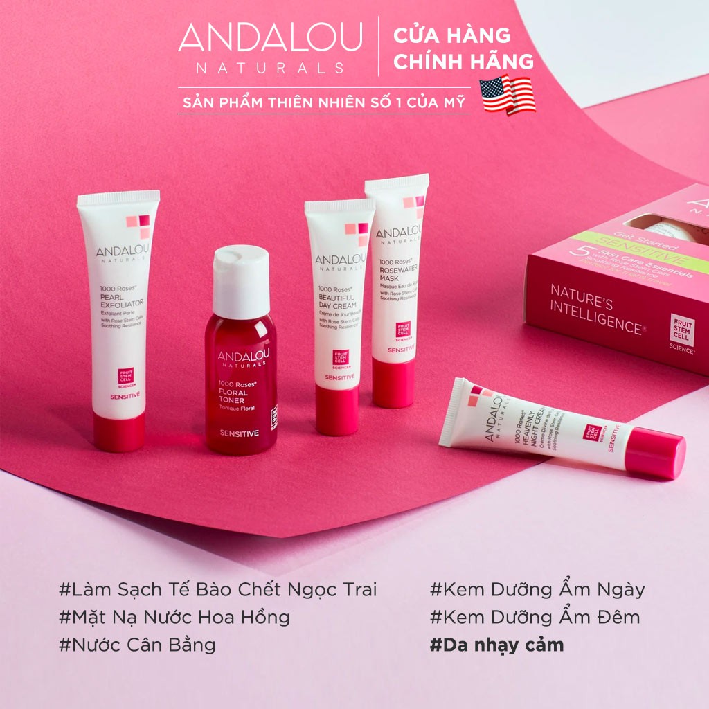 Bộ Sản Phẩm Chăm Sóc Da Nhạy Cảm Andalou Naturals Sensitive 1000 Roses get Started Kit | BigBuy360 - bigbuy360.vn