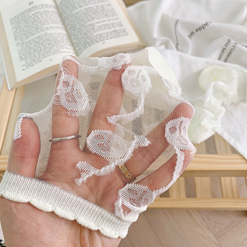 Tất ren lụa pha lê cotton tới mắt cá chân phong cách Nhật Bản Lolita trắng ngọt ngào dễ thương cho nữ