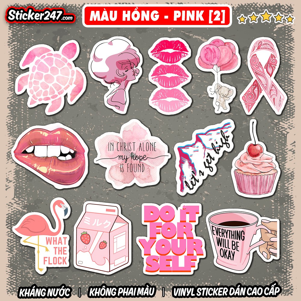 Sticker Màu hồng Pink [2] 𝑭𝒓𝒆𝒆𝒔𝒉𝒊𝒑 vintage, chống nước, decal dán laptop, ipad, mũ bảo hiểm,vali, đàn, ipad  ▪️ COL02