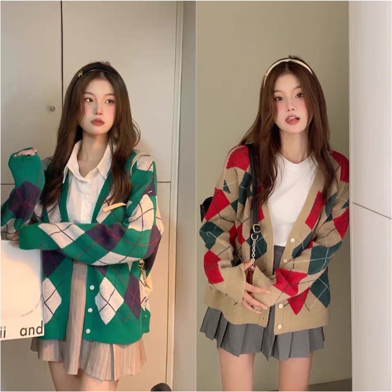Áo Cadigan Len Hoạ Tiết Trám Hàn Quốc (Hàng QC loại 1) Áo Khoác Len Xinh Xắn Ulzzang
