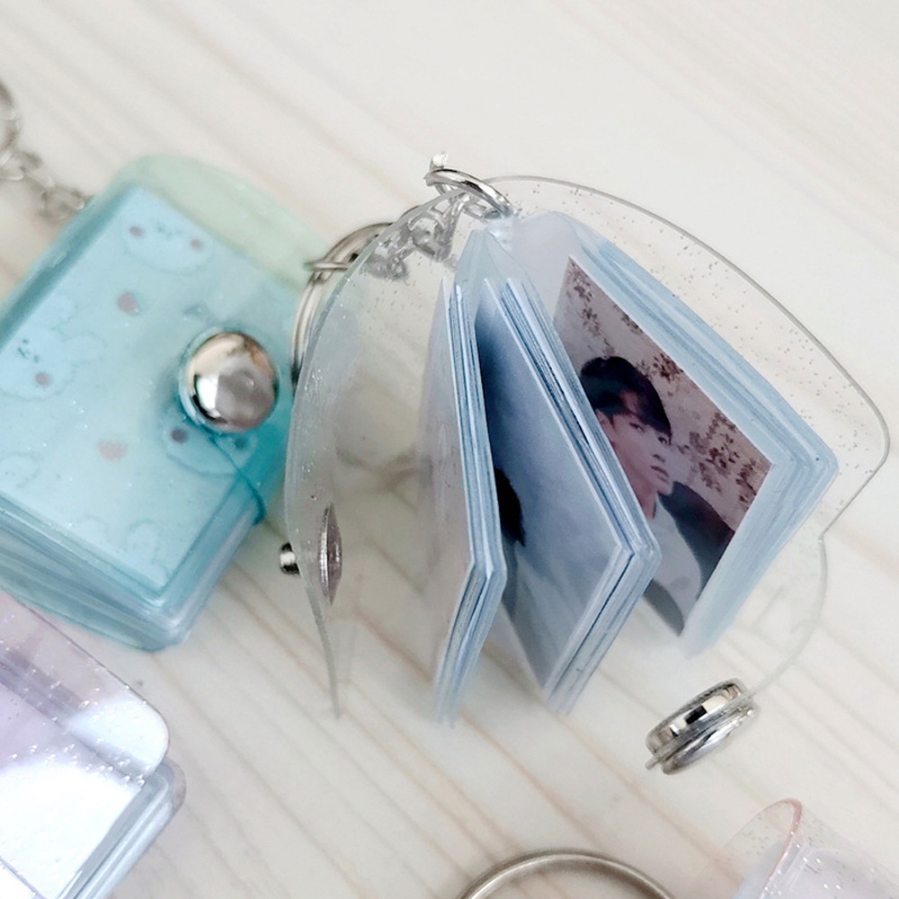 Cuốn album ảnh mini trong suốt có 16 ngăn trang trí kiểu móc khóa cao cấp loại tùy chọn 1 inch/ 2 inch