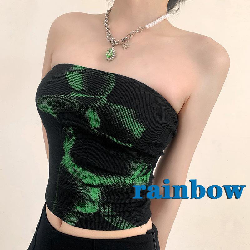 Áo lửng dạng ống hở vai không dây in hình Y2K thời trang đường phố punk mùa hè 2021 cổ điển cho nữ