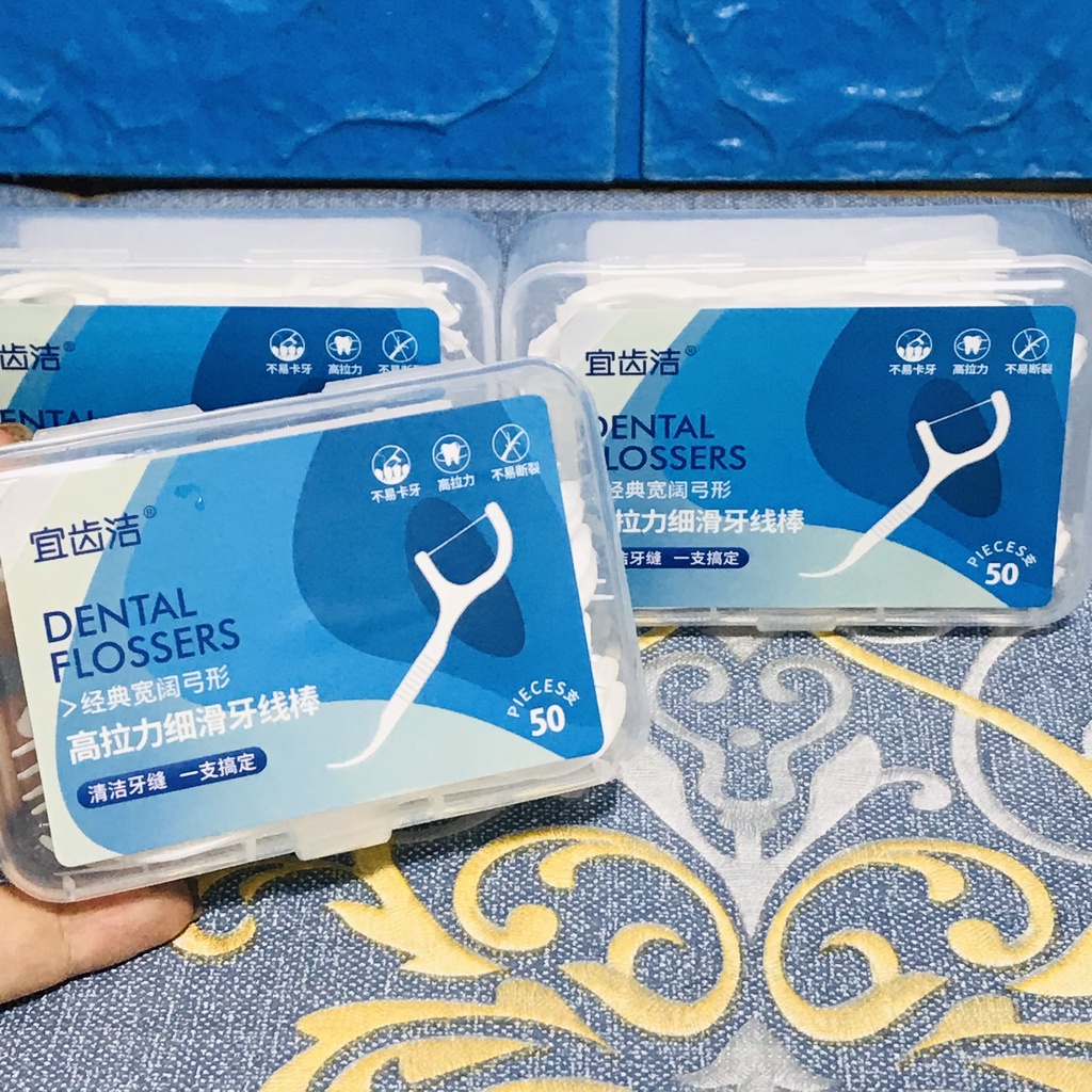 Hộp 50 Chiếc Tăm Chỉ Nha Khoa Triệt Trùng Vệ Sinh Răng Miệng DENTAL FLOSSERS