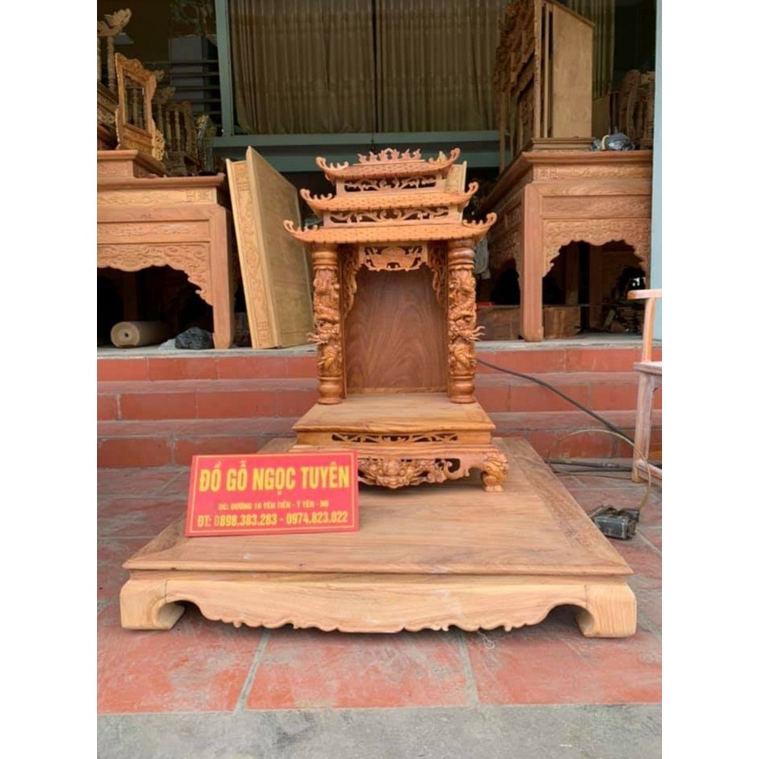 Ban thờ thần tài gỗ hương - gỗ gõ dát vàng nhiều kích thước mẫu cực đẹp