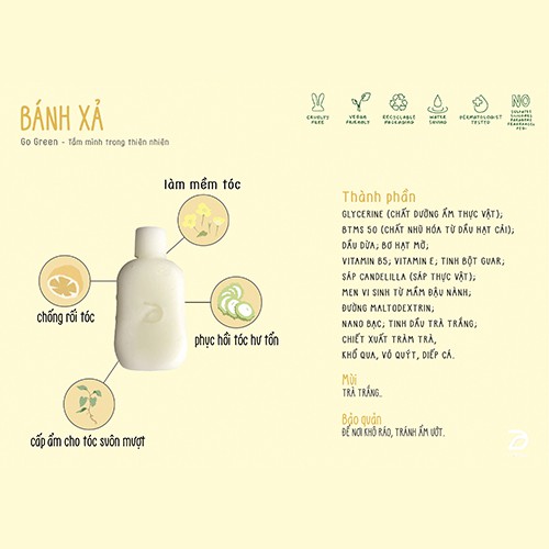 Dầu xả thiên nhiên mềm tóc dạng bánh Nattime phục hồi hư tổn chiết xuất bơ shea B5 Ecobuff