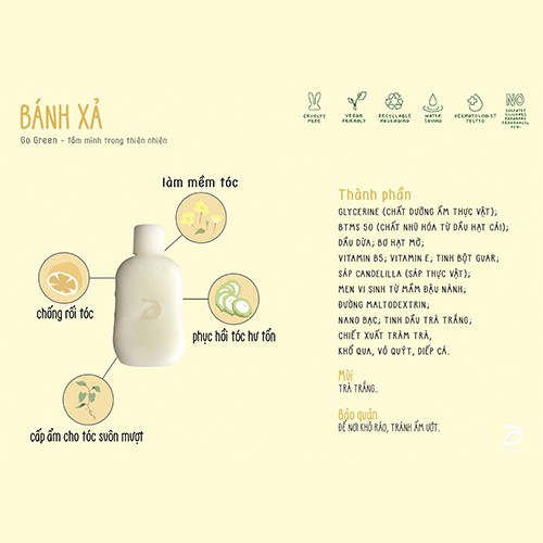 Dầu xả thiên nhiên mềm tóc dạng bánh Nattime phục hồi hư tổn chiết xuất bơ shea B5 Ecobuff