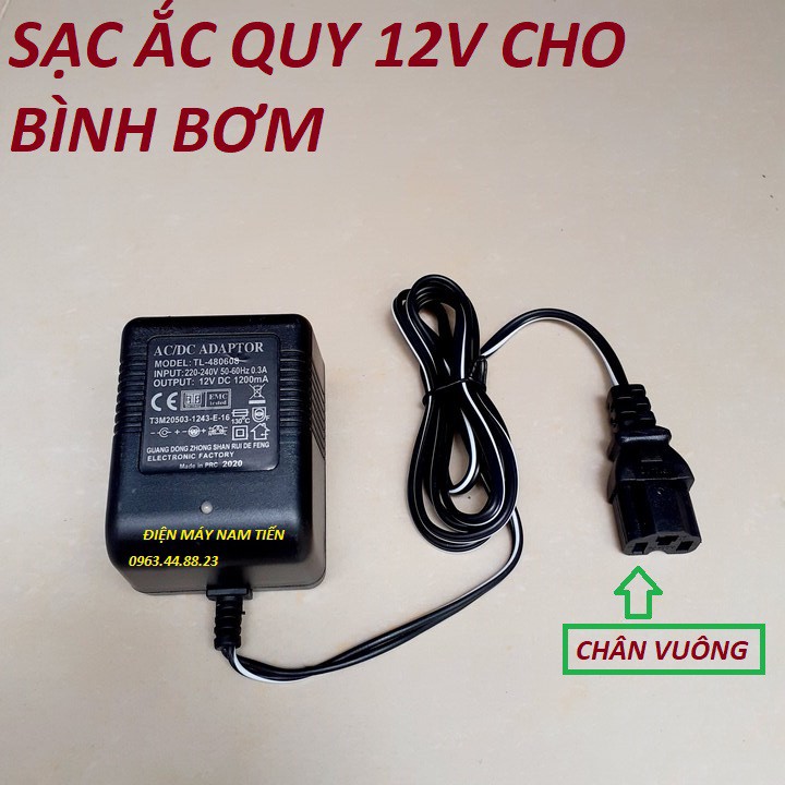 Sạc 3 chân bình acquy xe máy 12v bình bơm phun tưới cây có đèn báo sạc đầy bình