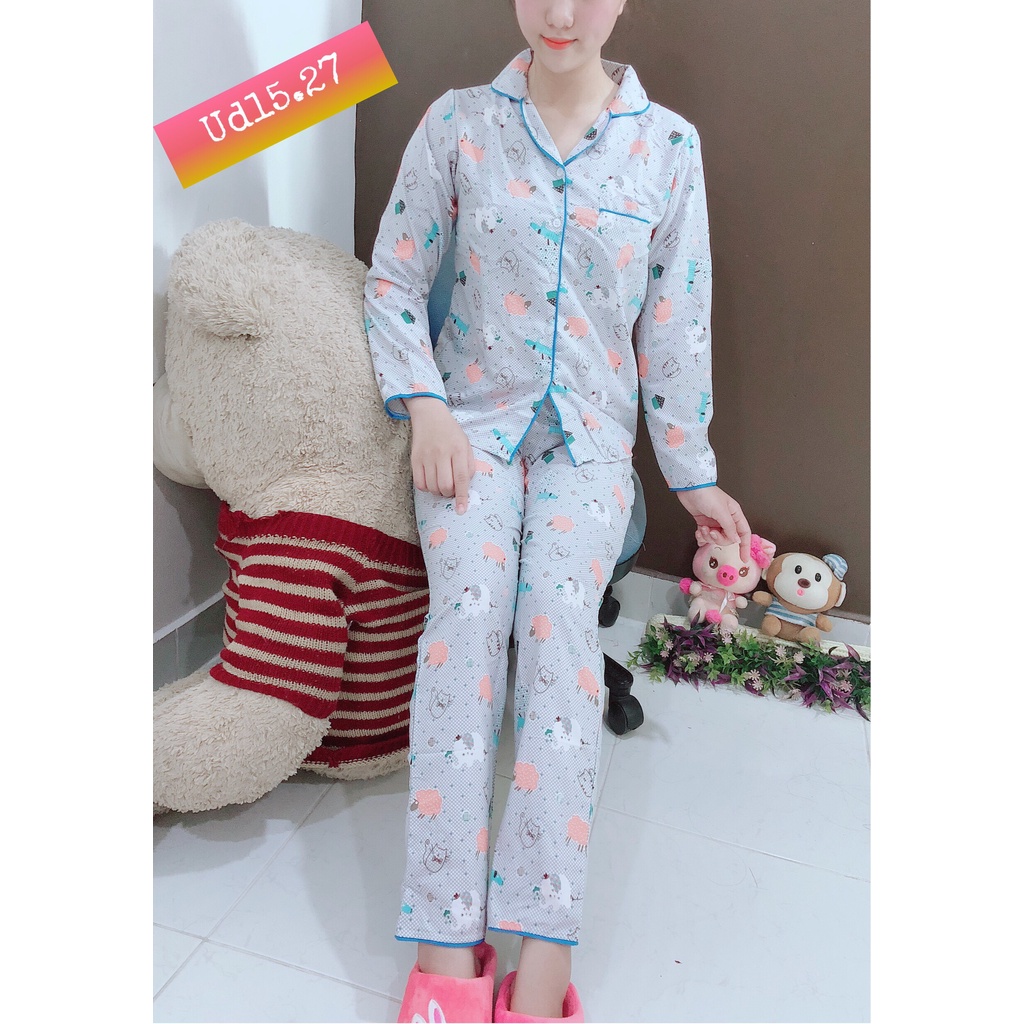 Bộ kate thái in hình free size,  tay dài, vải không bung tróc bay lem bay màu