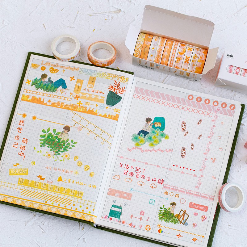 Set 10 cuộn washi tape trang trí scrapbook, sổ planner WST115