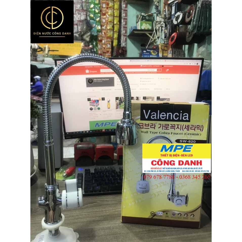 Vòi Rửa Chén Valencia Hàn Quốc Ống Lò Xo xoay 360 Độ Kèm Đầu Vòi Tăng Áp 2 Chế Độ