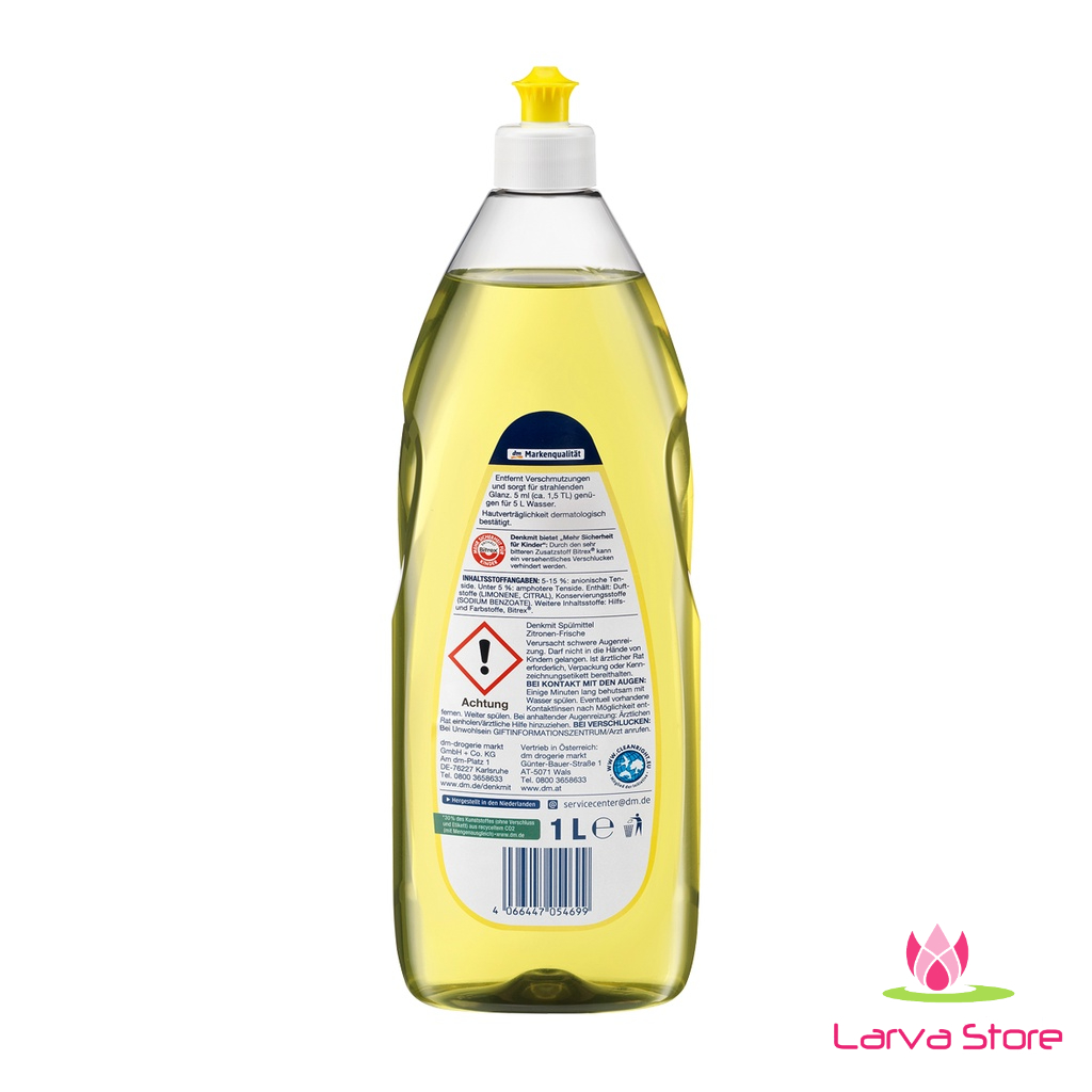 [Nội Địa Đức] Nước rửa bát chén Denkmit hương chanh 1 Lít (Spülmittel Zitronen-Frische) - Larva Store