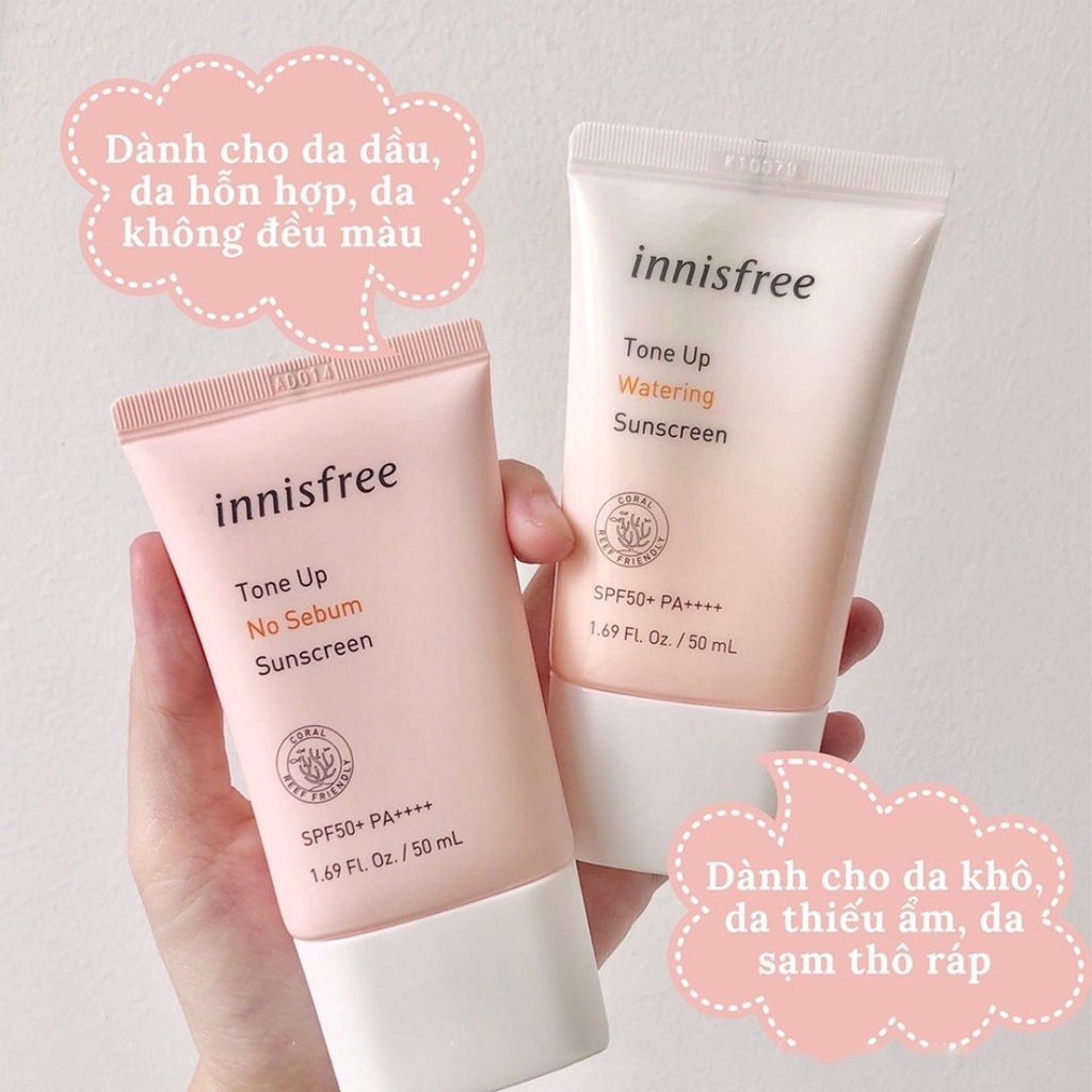 Kem chống nâng tông nắng Innisfree Tone Up No Sebum/Watering Sunscreen 50ml SPF 50+ PA ++++