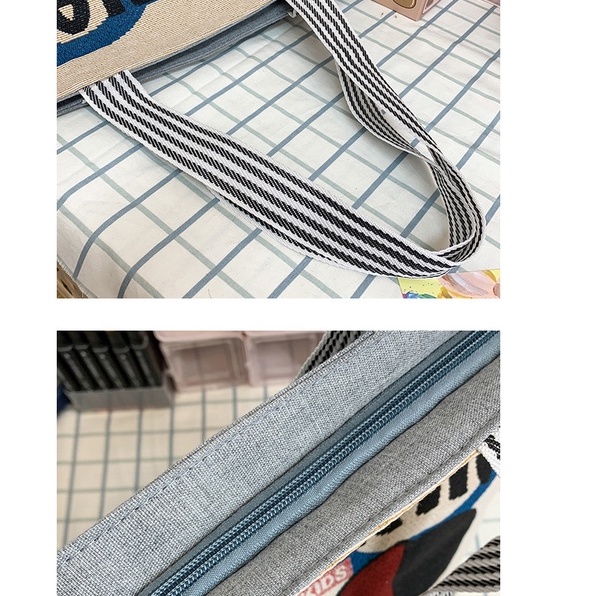 Túi Tote Canvas Vải Nữ Đeo Chéo Xách Tay Có Khóa Kéo To Đựng Đồ Dáng Vuông Công Sở Đi Làm Học Chơi Tiện Lợi