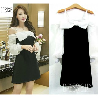[HÌNH THẬT] Váy Áo Đầm Trễ Vai DRESSIE Xòe Chữ A Thời Trang Nữ Đẹp Đi Chơi Dạo Phố Dự Tiệc Cưới - DX54 (Đen Trắng)