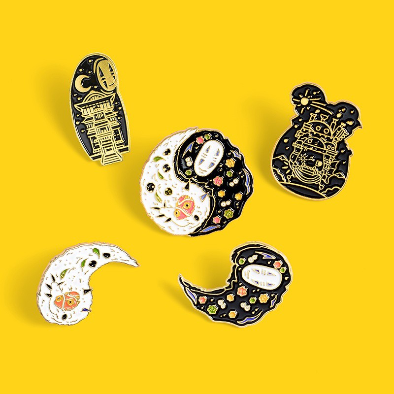 Ghim cài áo QIHE JEWELRY họa tiết nhân vật hoạt hình Vô diện kiểu âm dương dùng làm trang sức hóa trang