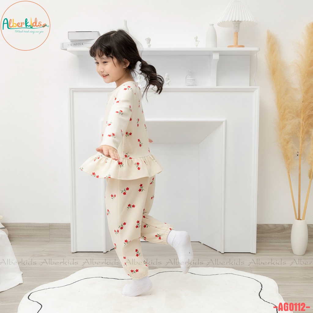 Bộ đồ bé gái ALBERKIDS dài tay bèo cổ tròn in hoạ tiết xinh đẹp cho trẻ em 2,3,4,5,6,7,8,9,10,11,12 tuổi AG0112