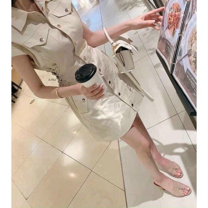 Váy kaki dây đan eo