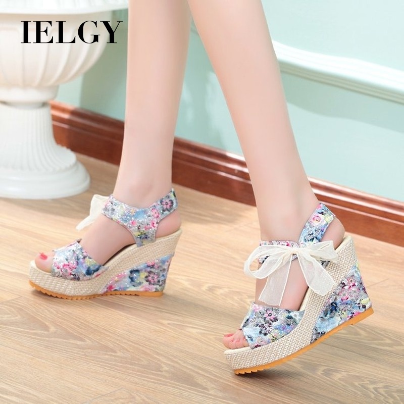 IELGY Xăng đan Đế Xuồng Đính Nơ Đáng Yêu Thời Trang Cho Nữ